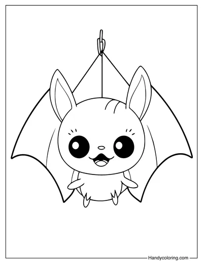 Cartoon Bat Hanging on a Rope Coloring