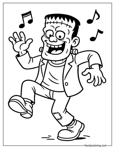 Cartoon Frankenstein Dancing Coloring Page