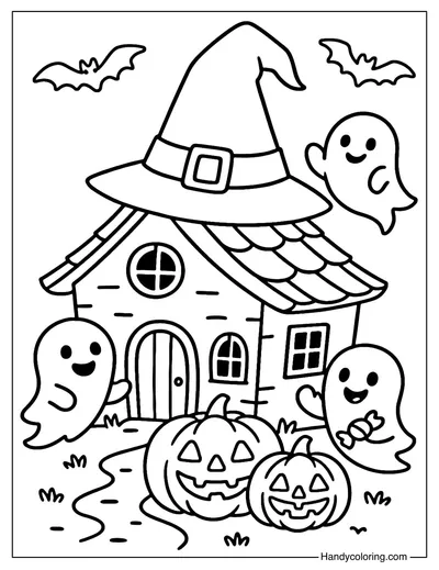 Cartoon Haunted House Coloring Page