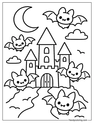 Castle Bats Coloring Page