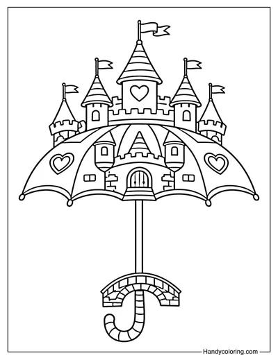 Castle Umbrella Coloring Page