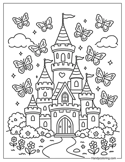 Castle with Butterflies Coloring Book