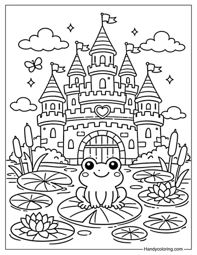 Castle with Frog Coloring Sheet