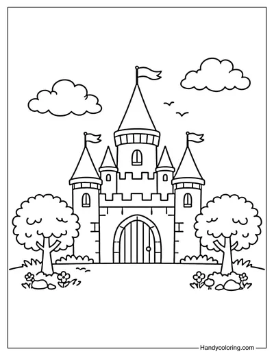 Castle with Trees Color Page
