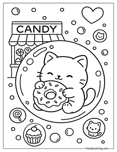 Cat Bubble Coloring Page