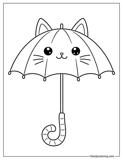 Cat Face Umbrella Coloring Page