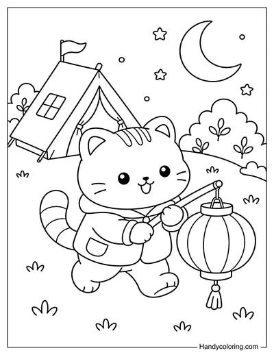 Cat Holding Camping Lantern