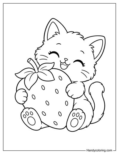 Cat Hugging a Giant Strawberry