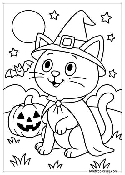 Cat in Halloween Costume Coloring Page