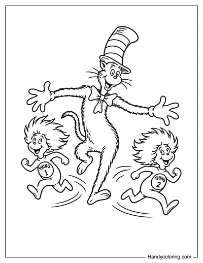 Cat in the Hat Chasing Thing 1 and Thing 2