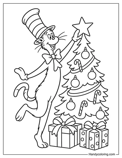 Cat in the Hat Decorating a Christmas Tree