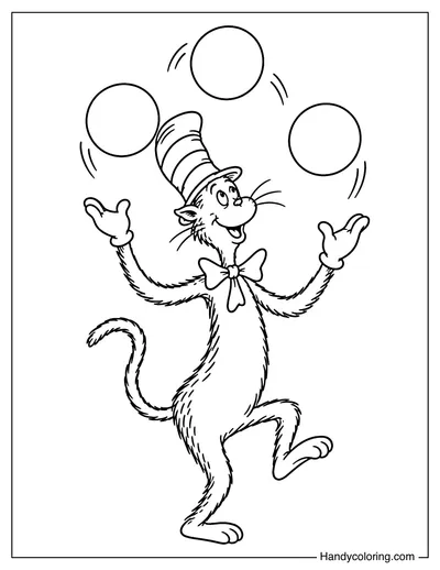 Cat in the Hat Juggling Three Large Balls