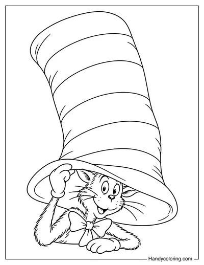 Cat in the Hat Peeking from Under His Giant Hat