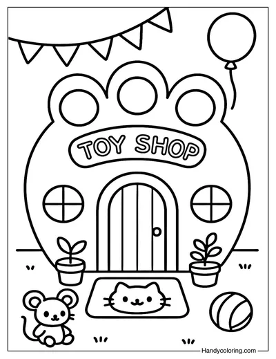 Cat Paw Toy Shop Coloring Page
