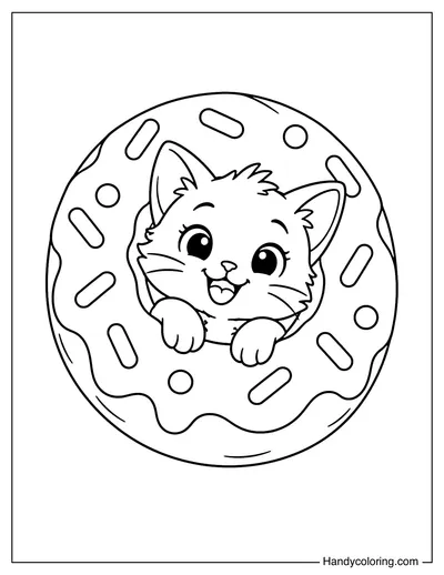 Cat Peeking Through a Giant Donut