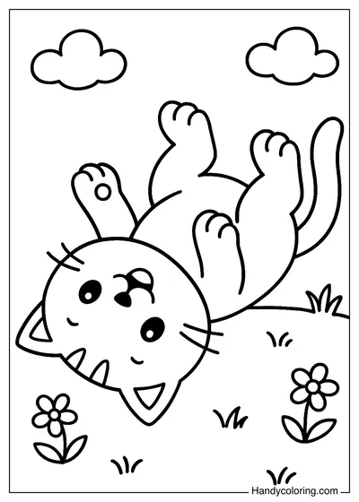 Cat Playing Lying on His Back Coloring Page