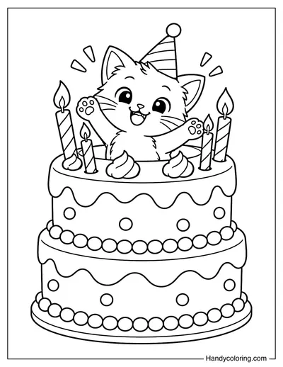Cat Popping Out of a Birthday Cake