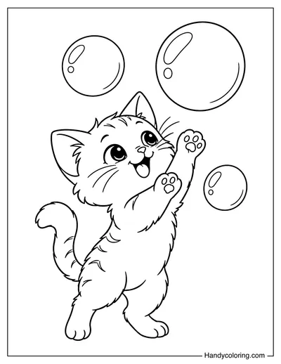 Cat Reaching for Floating Bubbles