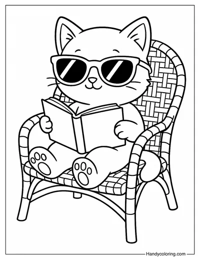 Cat Reading Coloring Page