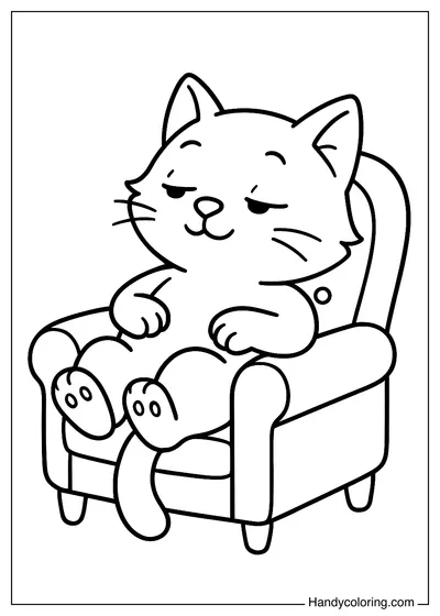Cat Relaxing on a Chair Coloring Page