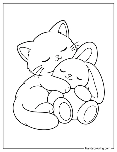 Cat Snuggling a Plush Bunny