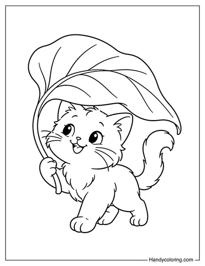 Cat Walking Under a Giant Leaf