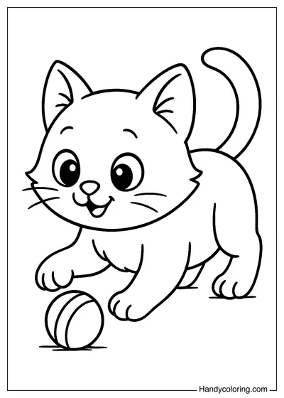Cat with a Small Ball Coloring Page
