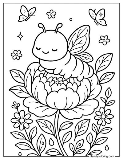 Caterpillar Blossom Journey Coloring Page