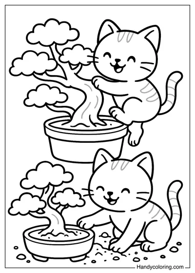 Cats Taking Care of Plants Coloring