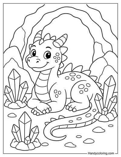 Cave Dragon Resting Beside Giant Crystals