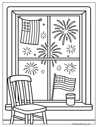 Celebration Window Scene Coloring Page