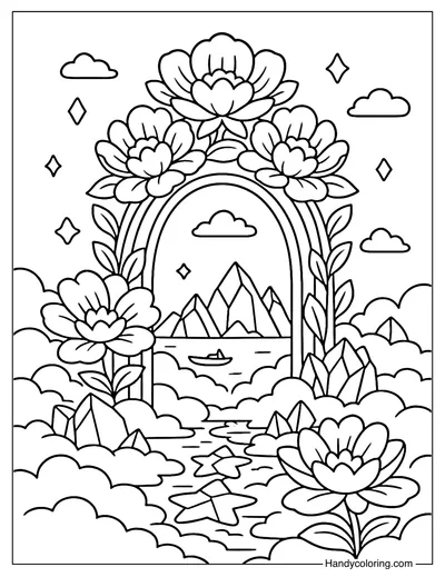 Celestial Bloom Archway Coloring Page