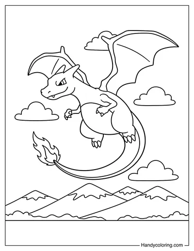 Charizard Flying Over Simple Mountains