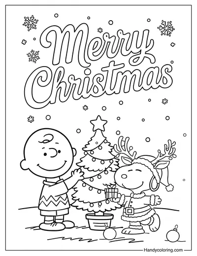 Charlie Brown and Snoopy Christmas Coloring Page