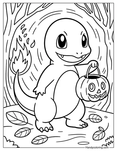 Charmander Lantern Halloween Coloring Page