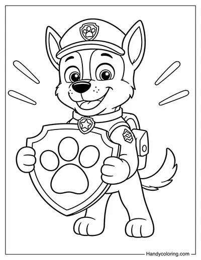 Chase Holding a Giant Paw Badge
