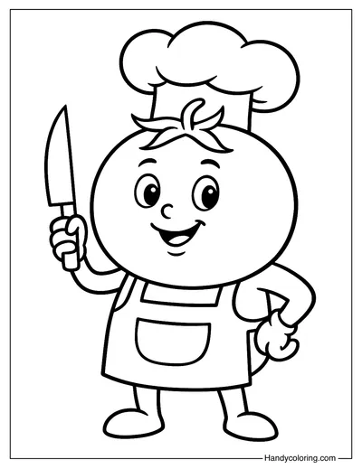 Chef Tomato Coloring Page