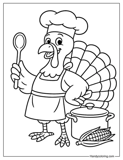 Chef Turkey Coloring Page