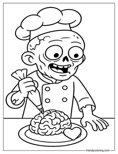Chef Zombie Baking Cake Coloring Page