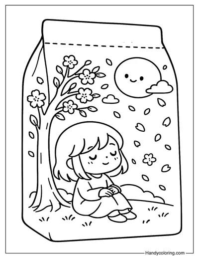 Cherry Blossom Moon Tea Bag Coloring Page