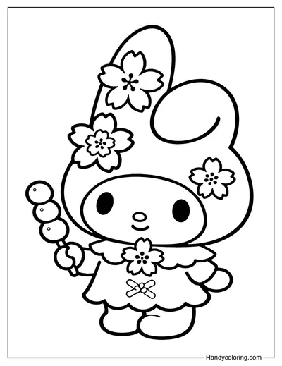 Cherry Blossom My Melody Coloring Page