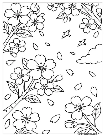 Cherry Blossom Upview Coloring Page