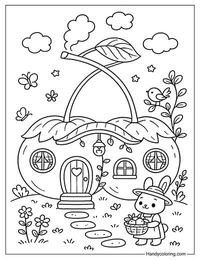 Cherry Twins House Coloring Page