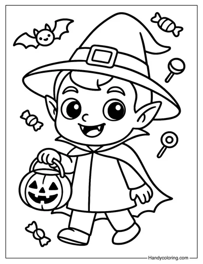 Chibi Halloween Vampire Coloring Page