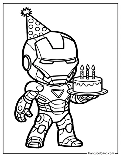 Chibi Iron Man Holding Birthday Cake