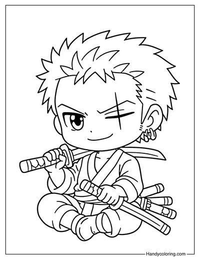 Chibi Roronoa Zoro Holding Two Swords