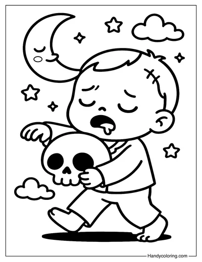 Chibi Sleepy Zombie Coloring Page