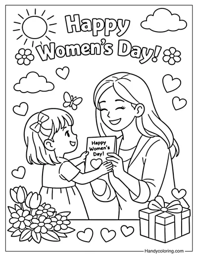 Child and Mom Women's Day Coloring Page