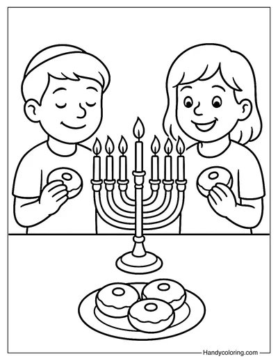 Children Celebrating Hanukkah Coloring Page