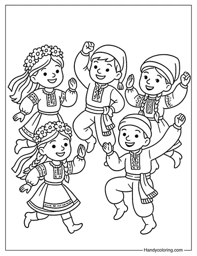 Children Dancing Hopak Coloring Page